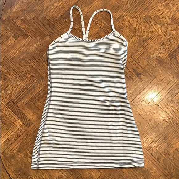 lululemon athletica Tops - {Lululemon}Sz 2 OffWht/Gray Striped Power Y Tank